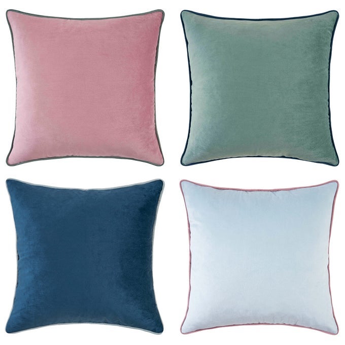 DECORATIVE THROW PILLOW COVERS CUSHION CASES SET OF 4 SOFT VELVET MODERN DOUBLESIDED DESIGNS MIX AND MATCH FOR HOME DECOR PILLOW INSERTS NOT INCLUDED 18X18 INCH PINKBLUE