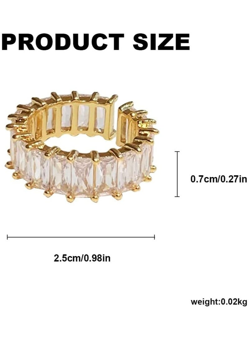 Stone Ring with Zirconia Crystals Open Rings Set Eternity Rectangle Women's Silver Stone Ring Classic Silver Jewellery Girl Ring Suitable for Birthday Gift 2Pcs Fashion Trend Exquisite Design Ring
