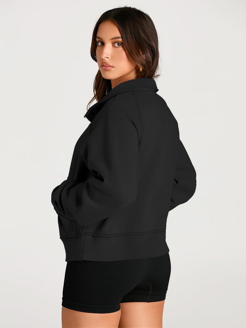 AUTOMET Womens Sweatshirts Half Zip Cropped Pullover Fleece Quarter Zipper Hoodies 2024 Fall Fashion Outfits Clothes Black Medium - Image 5