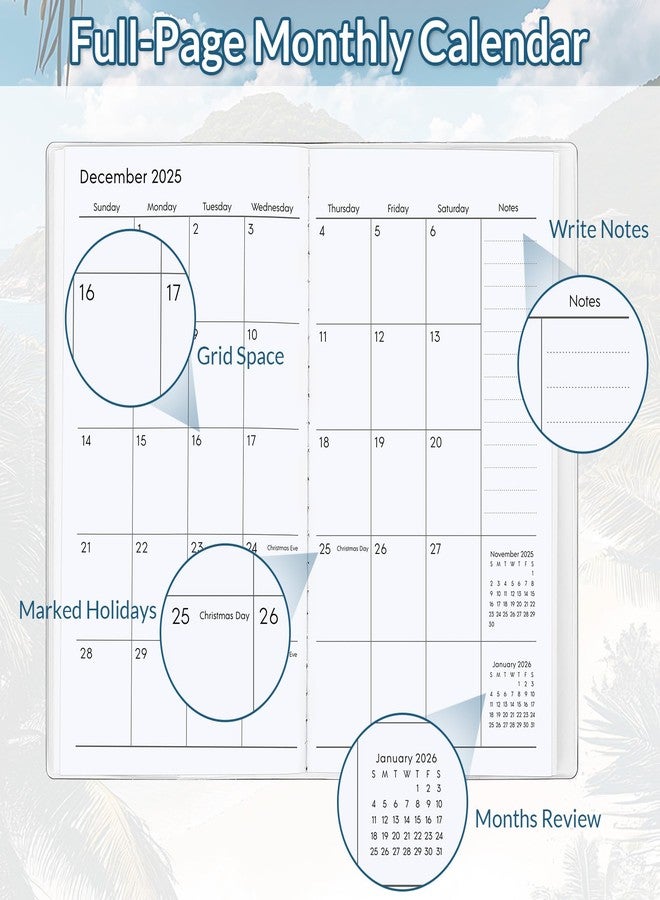 KONVINIT Pocket Calendar 2025-2027, Small Monthly Planner 2025-2027 - 3.7" x 6.7" - Runs from July 2025 Until December 2027, Pocket Calendar 2026 with Beach Cover for Planning - Image 4