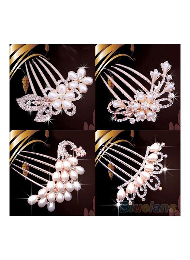 نيبمينينت مشط شعر بتصميم طاووس مرصع بأحجار الراين واللؤلؤ الصناعي متعدد الألوان 0.051كجم - Image 2