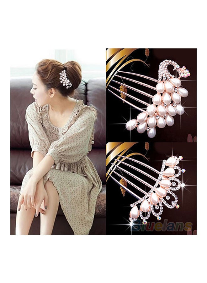 نيبمينينت مشط شعر بتصميم طاووس مرصع بأحجار الراين واللؤلؤ الصناعي متعدد الألوان 0.051كجم - Image 3