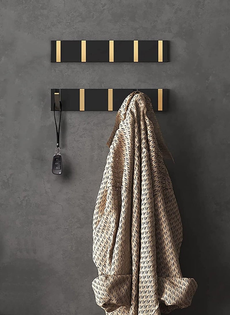 SYOSI Coat Hooks Wall Mounted 5 Hook Black Door Hat Coat Rack Foldable Bathroom Towel Hanger Walls Clothes Rail Coats Hooks Small Entrance Hook Wall-mounted Folding Space Saving Aluminum backpack Coat Racks  - Image 4