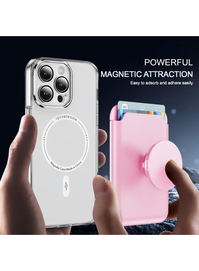 MagSafe Magnetic Wallet Card Holder with Stand | Strong Magnetic Snap-On, Dual Card Slots, Expandable Grip, Compatible with Magnetic Phone Cases & Wireless Charging Phones (Pink) - Image 1