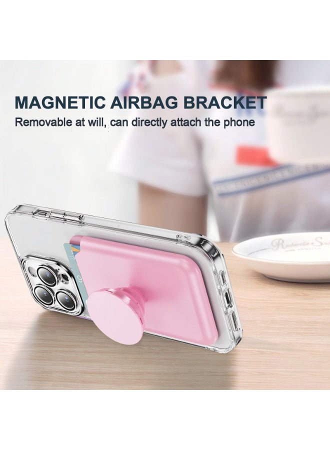 MagSafe Magnetic Wallet Card Holder with Stand | Strong Magnetic Snap-On, Dual Card Slots, Expandable Grip, Compatible with Magnetic Phone Cases & Wireless Charging Phones (Pink) - Image 2