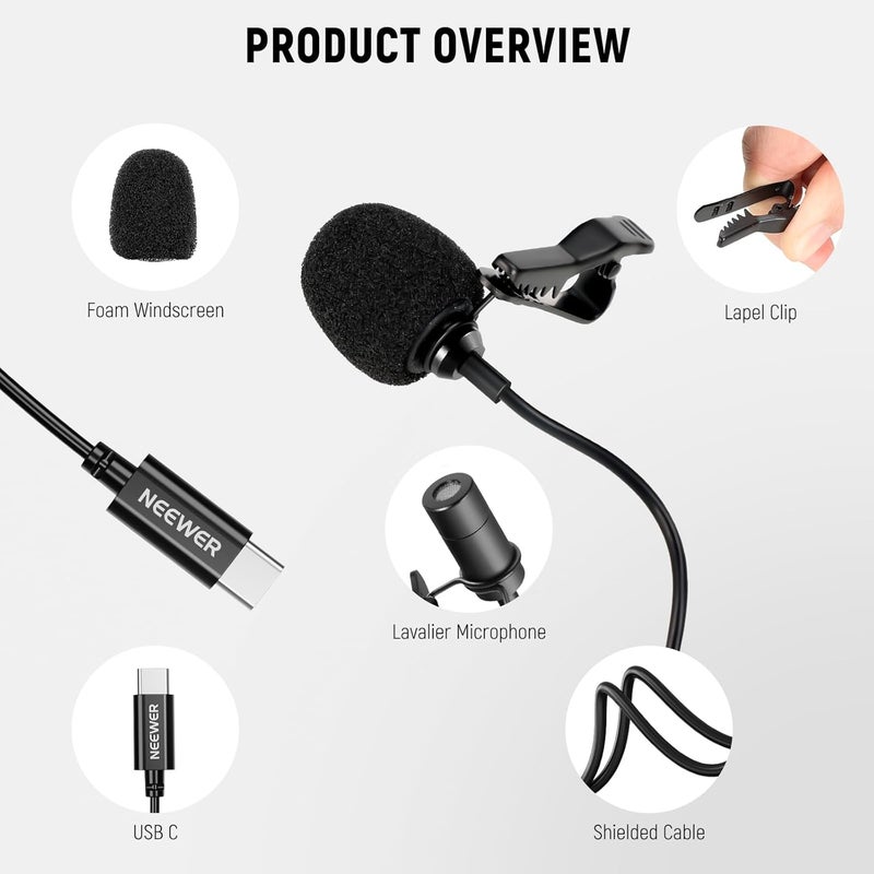 Neewer Mini USB C Lavalier Microphone 2 Pack Compatible with iPhone 16 15 Pro Max Android Phone Tablet PC, Clip On Omnidirectional Condenser Lapel Mic with 2m/6.6ft Cable - Image 5