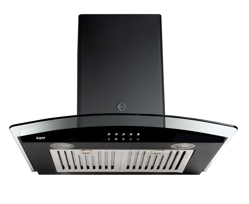 Kaff KAFF ACE BF 60 Baffle Filter Curved Glass Kitchen Chimney 60 CM with 1000 m3hr Suction Capacity Push Button Black  - Image 1