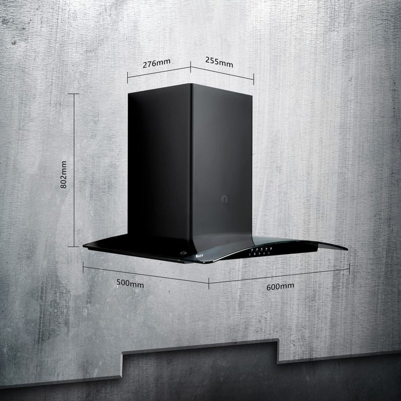 Kaff KAFF ACE BF 60 Baffle Filter Curved Glass Kitchen Chimney 60 CM with 1000 m3hr Suction Capacity Push Button Black  - Image 5