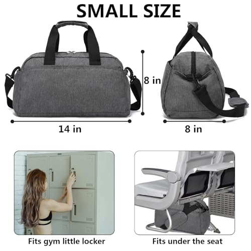 Ineetatu 14 inch Small Gym Bag for Women & Men, Mini Duffel Bag for Travel Sports Lightweight Carry On Bag, Grey - Image 3