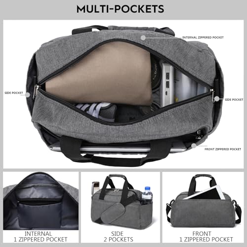 Ineetatu 14 inch Small Gym Bag for Women & Men, Mini Duffel Bag for Travel Sports Lightweight Carry On Bag, Grey - Image 2