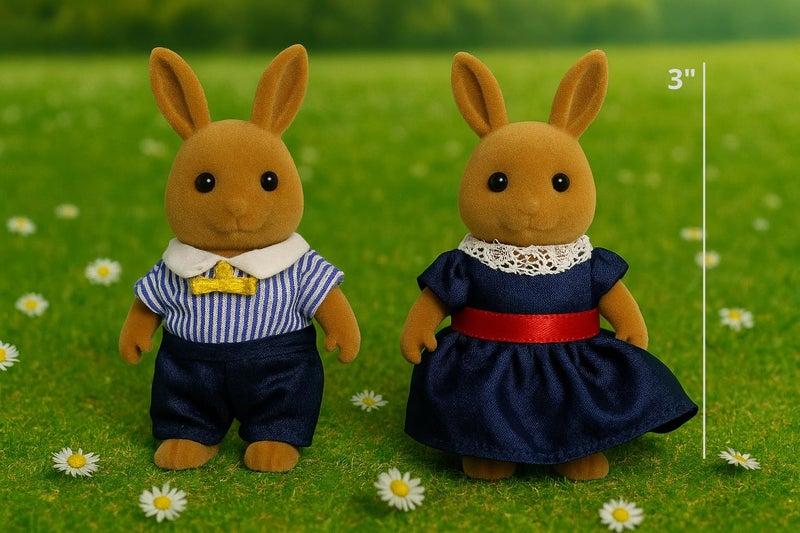 Oleoca Family Brown Rabbit Figures - Set Of 2 Collectible Flocked Mini Dolls With Removable Clothes  Miniature Dollhouse Pretend Play Figures For Kids Ages 3+ - Image 2