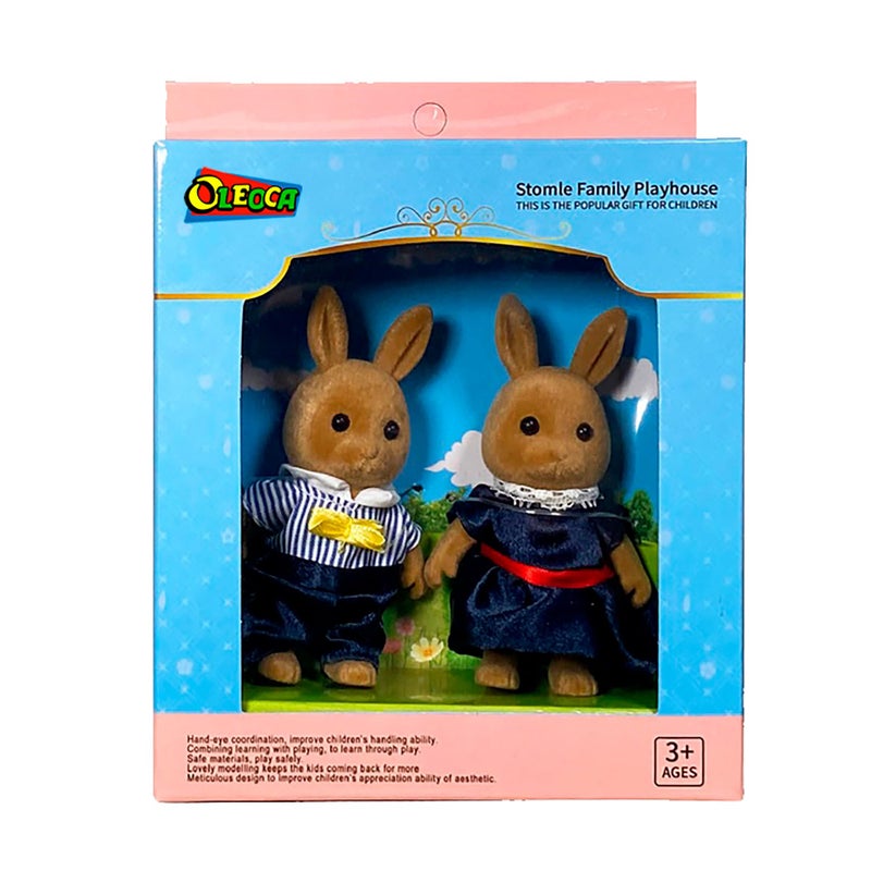 Oleoca Family Brown Rabbit Figures - Set Of 2 Collectible Flocked Mini Dolls With Removable Clothes  Miniature Dollhouse Pretend Play Figures For Kids Ages 3+ - Image 3