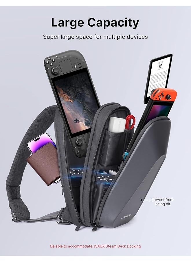 erorex - Carrying Case For Steam Deck Console & Rog Ally Devices Hard Shell Protective Crossbody Double Layer Backpack With Multi Pockets For Ac Adapter Steam Deck Docking Station&Accessories Bg0105A - Image 1