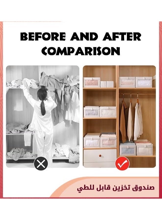 4 Pack Large Linen Storage Bins with Visual Window, Foldable Organizer Boxes for Closet, Wardrobe & Shelves - Image 3