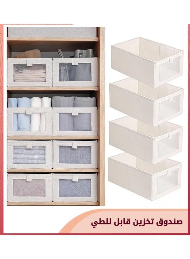 4 Pack Large Linen Storage Bins with Visual Window, Foldable Organizer Boxes for Closet, Wardrobe & Shelves - Image 2