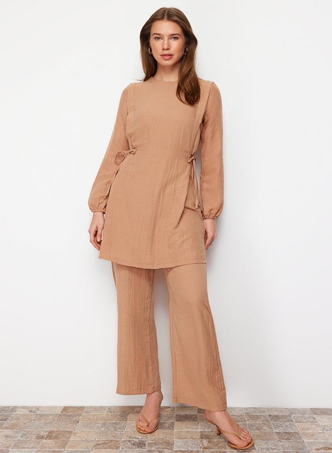 trendyol Camel Waist Accessory Adjustable Flowing Anti-Sweat Aerobin Tunic-Pants Suit - Image 2