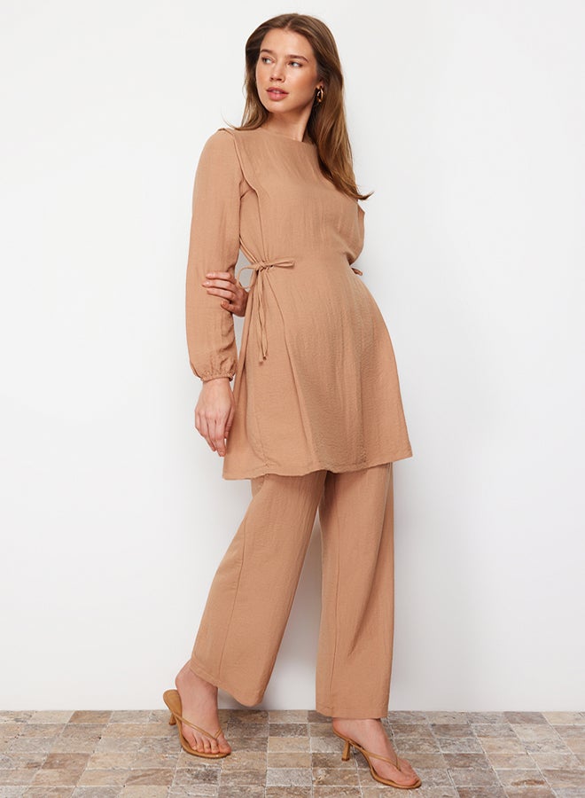 trendyol Camel Waist Accessory Adjustable Flowing Anti-Sweat Aerobin Tunic-Pants Suit - Image 1