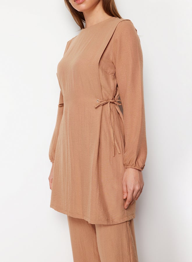 trendyol Camel Waist Accessory Adjustable Flowing Anti-Sweat Aerobin Tunic-Pants Suit - Image 4