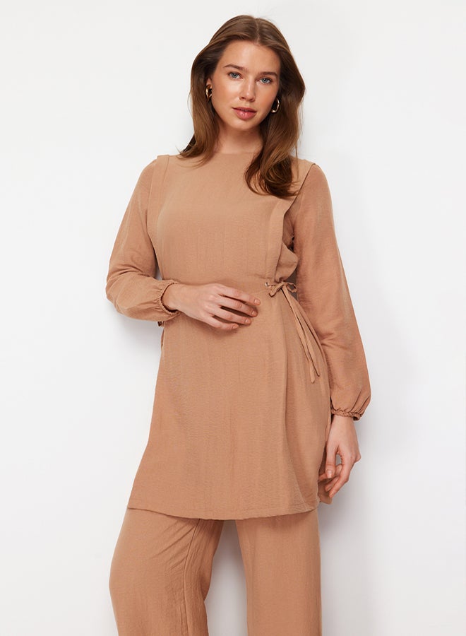 trendyol Camel Waist Accessory Adjustable Flowing Anti-Sweat Aerobin Tunic-Pants Suit - Image 3