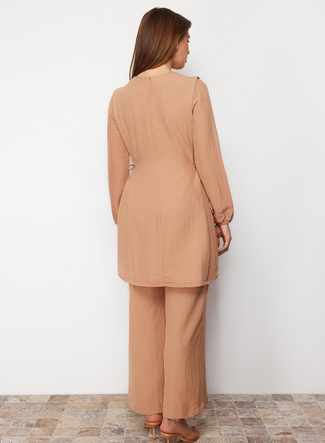 trendyol Camel Waist Accessory Adjustable Flowing Anti-Sweat Aerobin Tunic-Pants Suit - Image 5