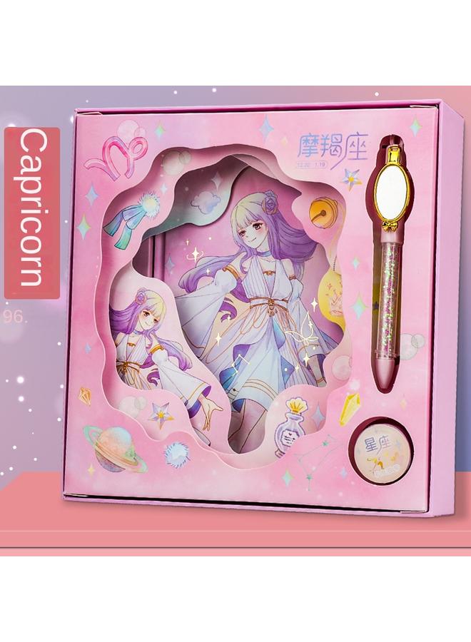 Bluejw Twelve Constellations Girl Password Book Gift Box Color Page Hand Account Book Notebook Girl Heart With Lock Diary Book Suit Study - Image 1