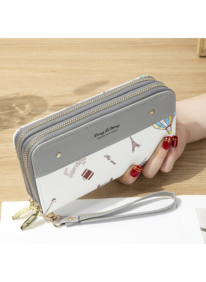 NIBEMINENT Women's Long Purse Double Zipper Mobile Phone Bag Student Riveted Money Clip Large Capacity Clutch Bag Soft Coin Purse  - Image 1