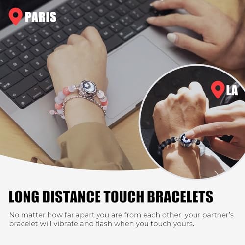 TOTWOO Long Distance Touch Bracelets for Couples, Smart Light up & Vibration for Love Couples Healing Stone Bracelet | Long Distance Relationship Gifts for Girlfriend Bluetooth Pairing Jewelry - Image 2