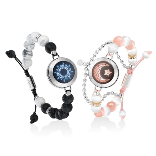 TOTWOO Long Distance Touch Bracelets for Couples, Smart Light up & Vibration for Love Couples Healing Stone Bracelet | Long Distance Relationship Gifts for Girlfriend Bluetooth Pairing Jewelry - Image 1