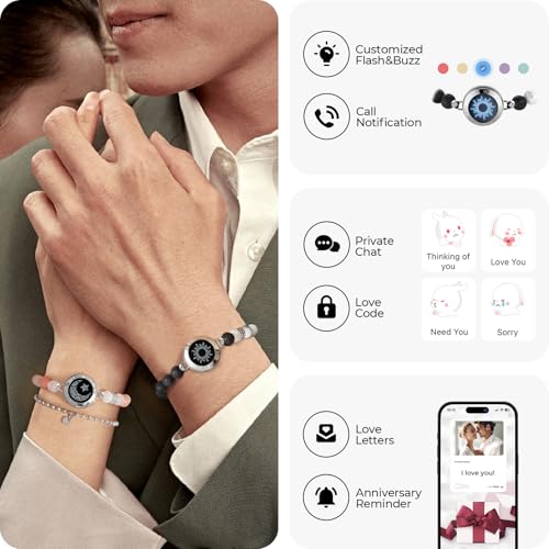 TOTWOO Long Distance Touch Bracelets for Couples, Smart Light up & Vibration for Love Couples Healing Stone Bracelet | Long Distance Relationship Gifts for Girlfriend Bluetooth Pairing Jewelry - Image 3