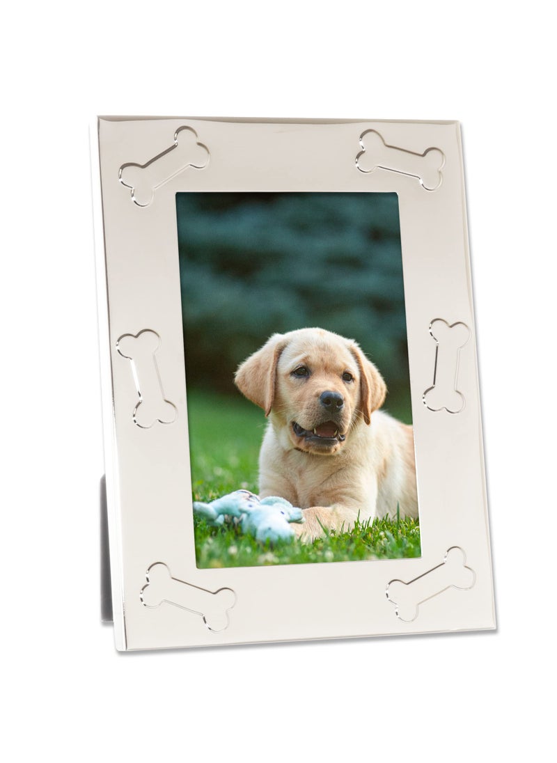 Lawrence Frames 4x6 Silver Metal Dog Picture Frame - Dog Bone Design  - Image 2