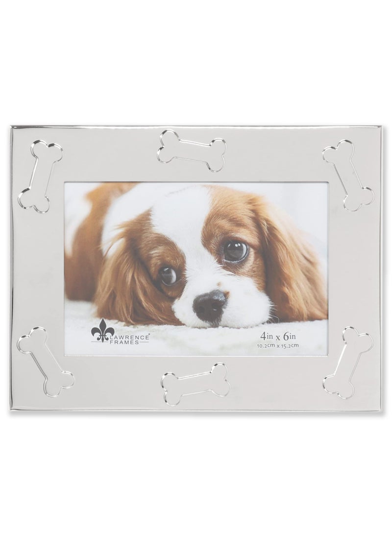 Lawrence Frames 4x6 Silver Metal Dog Picture Frame - Dog Bone Design  - Image 1