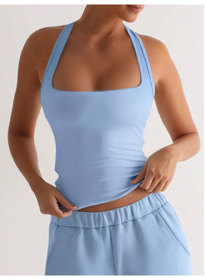 MANIKAN WOMEN'S Undershirt Halter Neck Crop Top Sleeveless Fitted Tank Top for women - Image 1