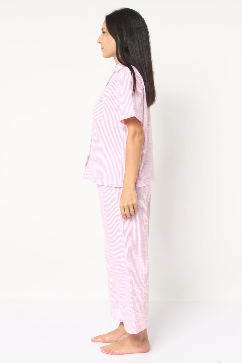 Rae Dunn Women 2 Pieces Stripe Shirt And Bottom Pyjama Set, Multicolor - Image 2