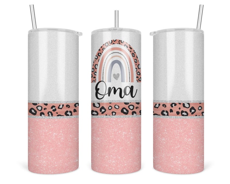 TunlaStore Leopard Oma 20oz Pink Modern Insulated Stainless Steel Tumbler with Straw and Lid  20oz Capacity