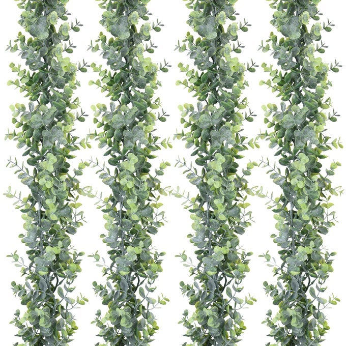 4 PACK FAUX EUCALYPTUS GARLAND PLANT ARTIFICIAL VINES HANGING EUCALYPTUS LEAVES GREENERY GARLAND FOR WEDDING BACKDROP ARCH WALL DECOR 6 FEETPCS UV PROTECTED INDOOR OUTDOOR