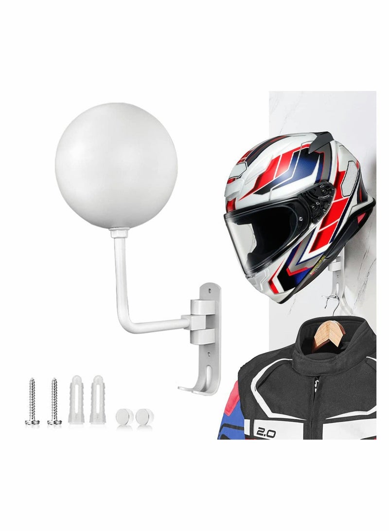 Motorcycle Helmet Rack, 180° Rotation Metal Helmet Holder Wall Mount, Helmet Holder Bike with 2 Hooks Helmet Hanger for Motorcycle Bike Coats, Caps, Baseballs, Rugby Helmet - Image 1