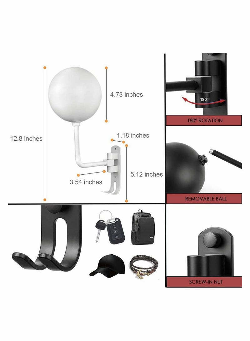 Motorcycle Helmet Rack, 180° Rotation Metal Helmet Holder Wall Mount, Helmet Holder Bike with 2 Hooks Helmet Hanger for Motorcycle Bike Coats, Caps, Baseballs, Rugby Helmet - Image 2