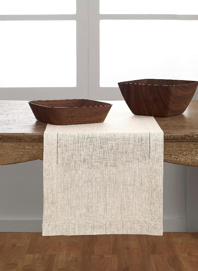 Solino Home Linen Light Natural Table Runner 48 Inches - Classic Hemstitch, 100% Pure Linen Coffee Table Runner 14 x 48 Inch Ideal for Dresser Tables - Fall, Autumn, Halloween, Thanksgiving, Christmas - Image 3