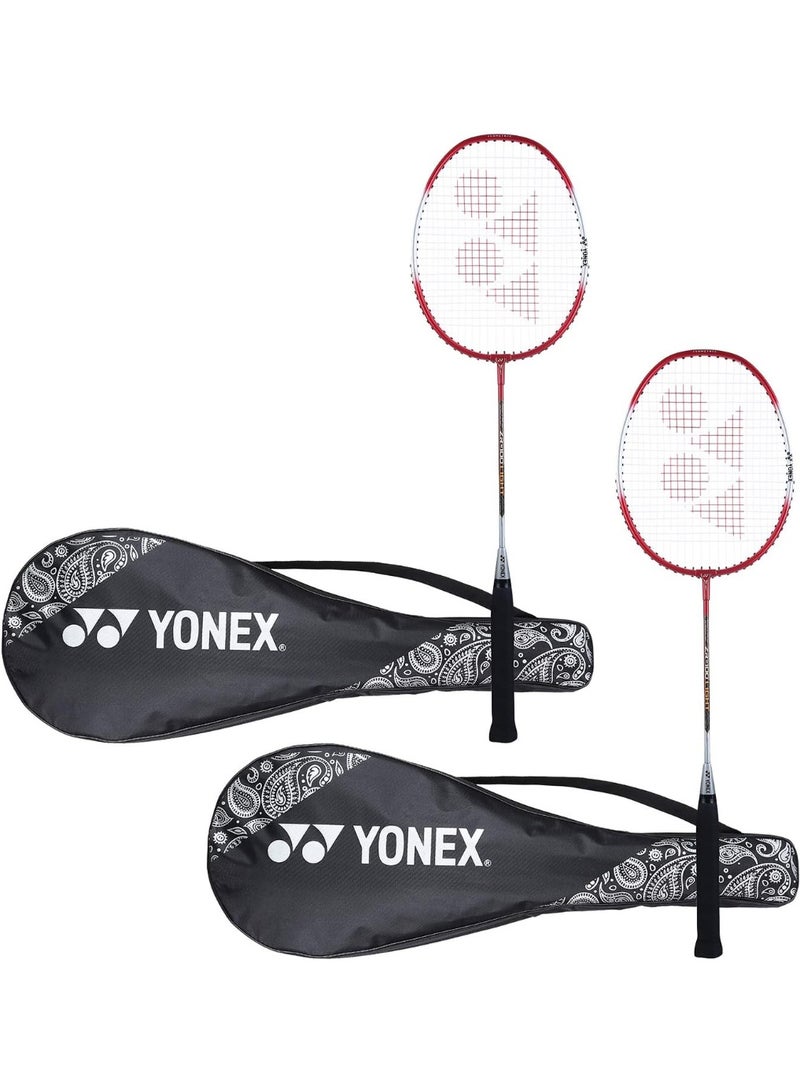 Yonex ZR 100 Light Red/Grey Aluminium Badminton Racquet with Full Cover, Set of 2 | Made in India - Image 1
