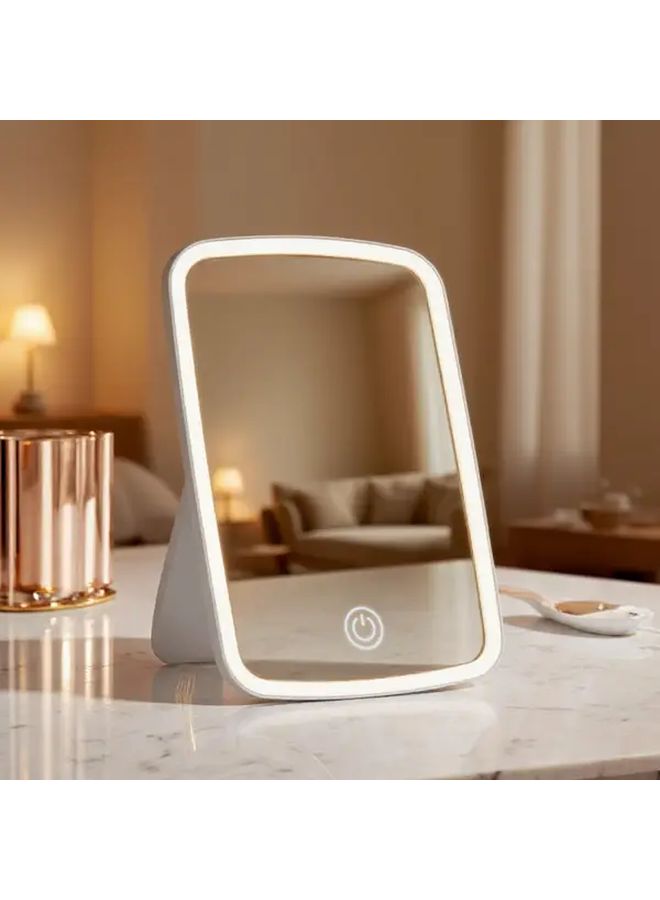 مرآة مكياج بيضاء LED تعمل باللمس مقاس 6.7 بوصة، 3 أوضاع إضاءة، قابلة لإعادة الشحن عبر USB - Image 1
