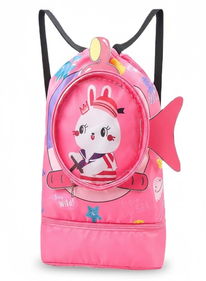 Stylbase Swimming Bag for Kids - Large Capacity Drawstring Backpack with Cartoon Print, Wet & Dry Separation Sports Bag for Boys & Girls, Beach & Swim Bag for Clothes, Goggles & Shoes (Cut Star Fish) - Image 1