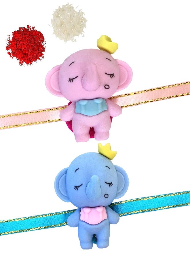 CLUZE Rakhi for Kids Set of 2 Cute Elephant Shape Rakhi for Boys/Girls/Bhateeja - Image 1