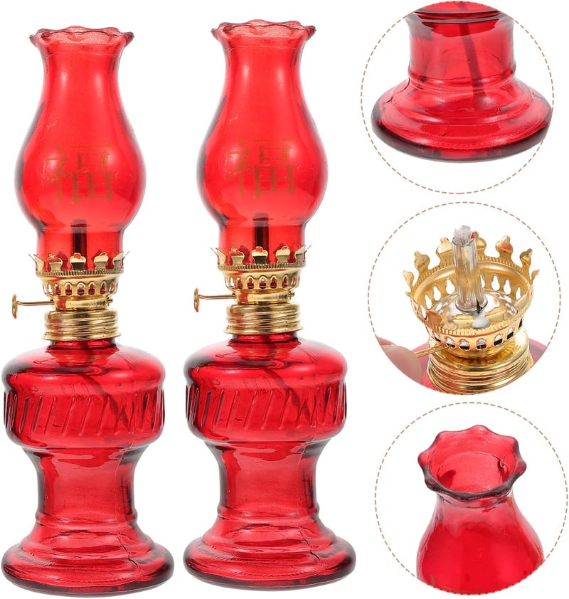 VOSAREA 2pcs Vintage Chinese-Style Kerosene Lamp Red Glass Oil Light for Weddings and Home Decor Retro Design for Celebrations and Festivities - Image 5