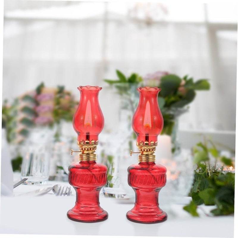 VOSAREA 2pcs Vintage Chinese-Style Kerosene Lamp Red Glass Oil Light for Weddings and Home Decor Retro Design for Celebrations and Festivities - Image 3