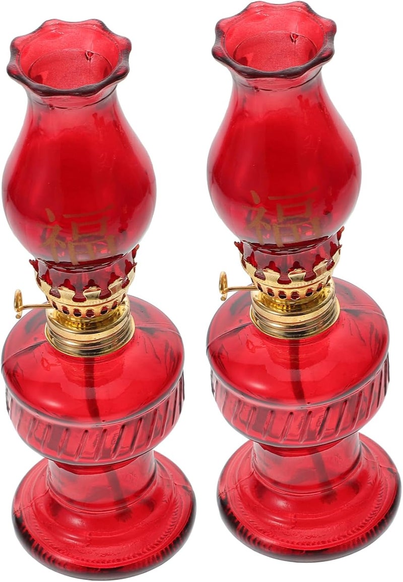 VOSAREA 2pcs Vintage Chinese-Style Kerosene Lamp Red Glass Oil Light for Weddings and Home Decor Retro Design for Celebrations and Festivities - Image 1