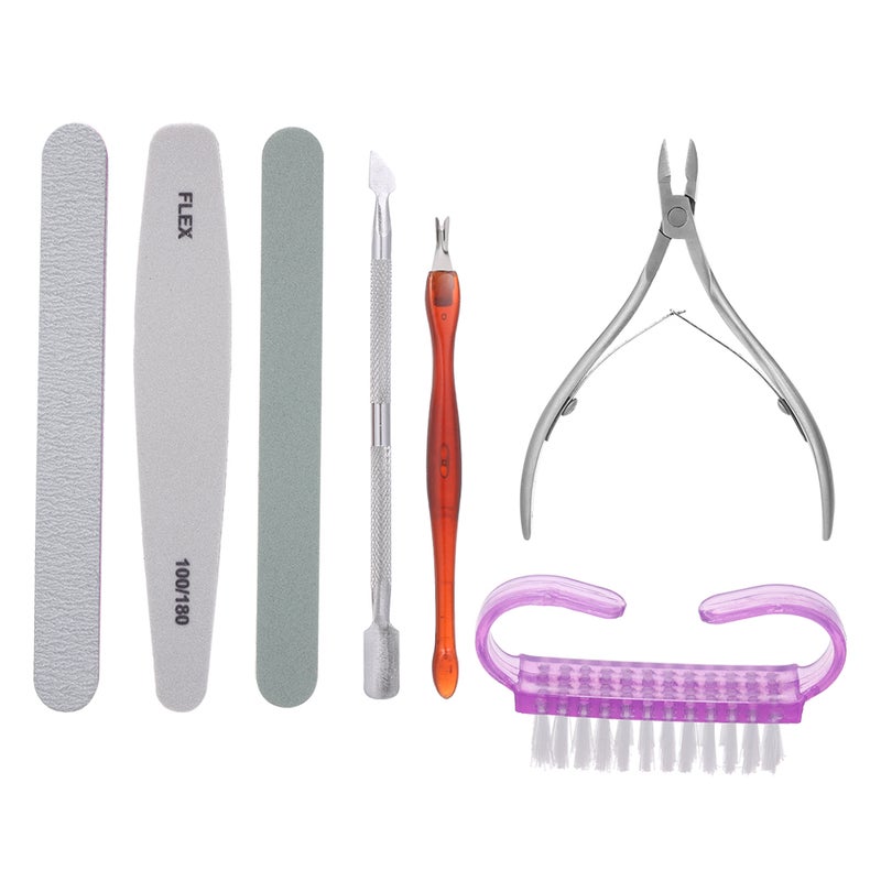 Nail Art Tool Kit Nail File Nail Buffer Nail Polisher Double-end Cuticle Pusher Cuticle Pusher Trimmer Cuticle Clipper Handle Grip Nail Brush - Image 1