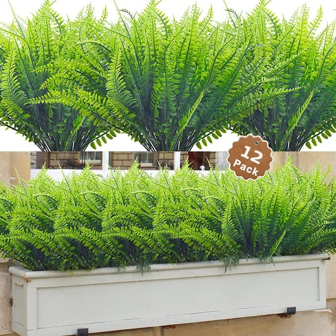 12PCS ARTIFICIAL PLANTS OUTDOOR 157IN FAKE BOSTON FERN ARTIFICIAL GREENERY SHRUBS BUSHES UV RESISTANT FAUX PLASTIC WHEAT GRASS FOR WINDOW GARDEN PATIO HANGING PLANTER PATHWAY PORCH DECOR