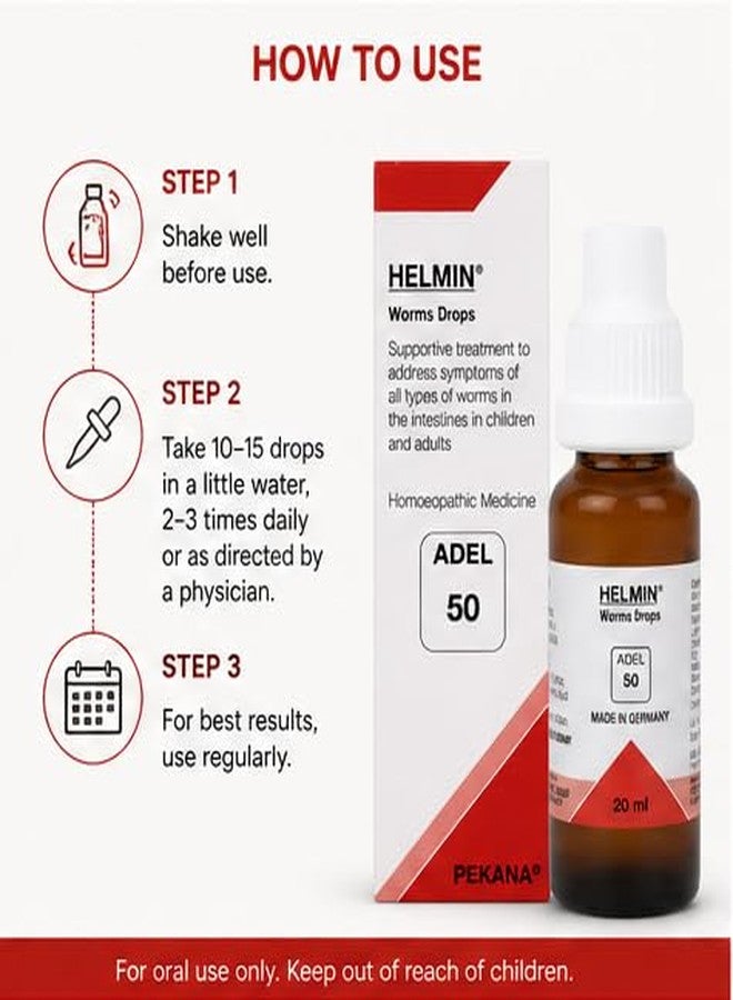 Homeoved, ADEL 50 Helmin Worms Drops 20 ml | Homeopathic Medicine for Intestinal Worms, Pinworms & Digestive Health | Supports Natural Deworming for Children & Adults | Made in Germany | Pack of 1 - Image 4