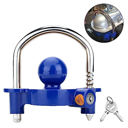 Funmit Trailer Lock Universal Coupler Ball Lock Fits 1-7/8", 2", and 2-5/16" Couplers, Boat Camper Accessories for Travel Trailers Adjustable Heavy-Duty Steel Hitch Lock Blue - Image 1