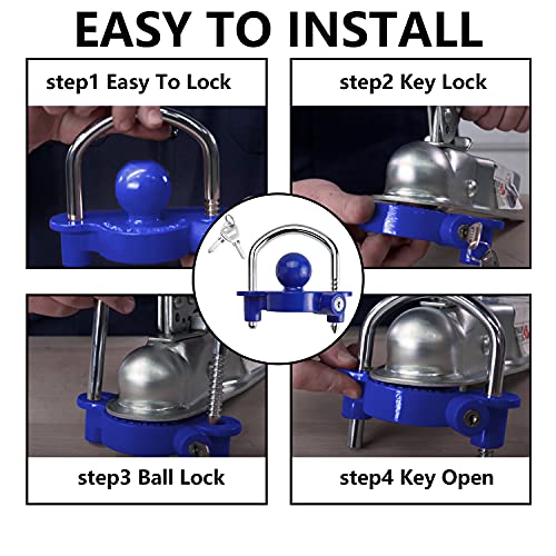 Funmit Trailer Lock Universal Coupler Ball Lock Fits 1-7/8", 2", and 2-5/16" Couplers, Boat Camper Accessories for Travel Trailers Adjustable Heavy-Duty Steel Hitch Lock Blue - Image 5